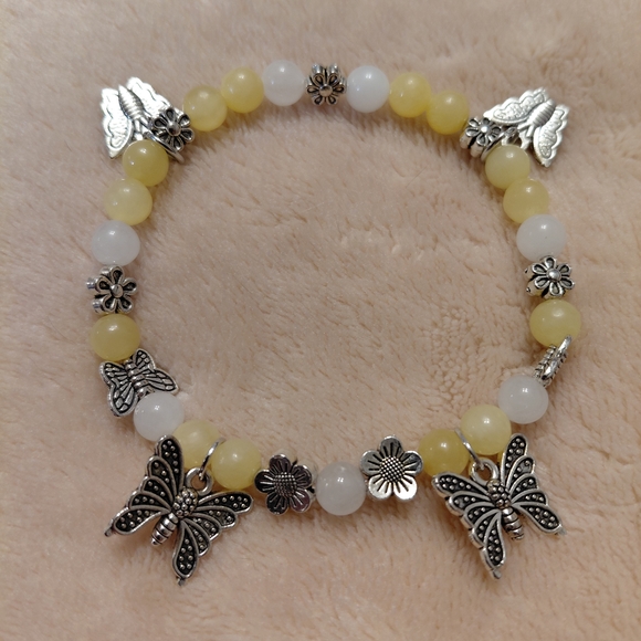 The Crystal Witch Goods Jewelry - Whimiscal Yellow With Silver Accents And Butterfly Charms Bracelet